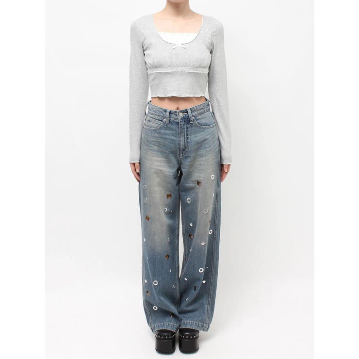 MIX MOTIF ワイドデニムパンツ | EVRIS | 詳細画像28 