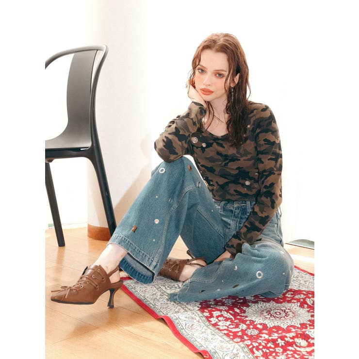 MIX MOTIF ワイドデニムパンツ | EVRIS | 詳細画像3 