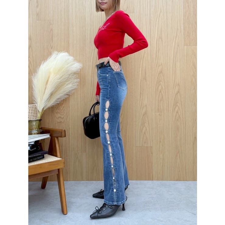 サイドビジューフレアデニムパンツ | EVRIS | 詳細画像13 