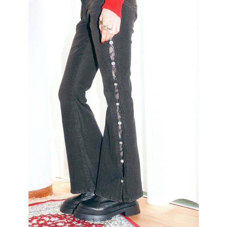 サイドビジューフレアデニムパンツ | EVRIS | 詳細画像3 