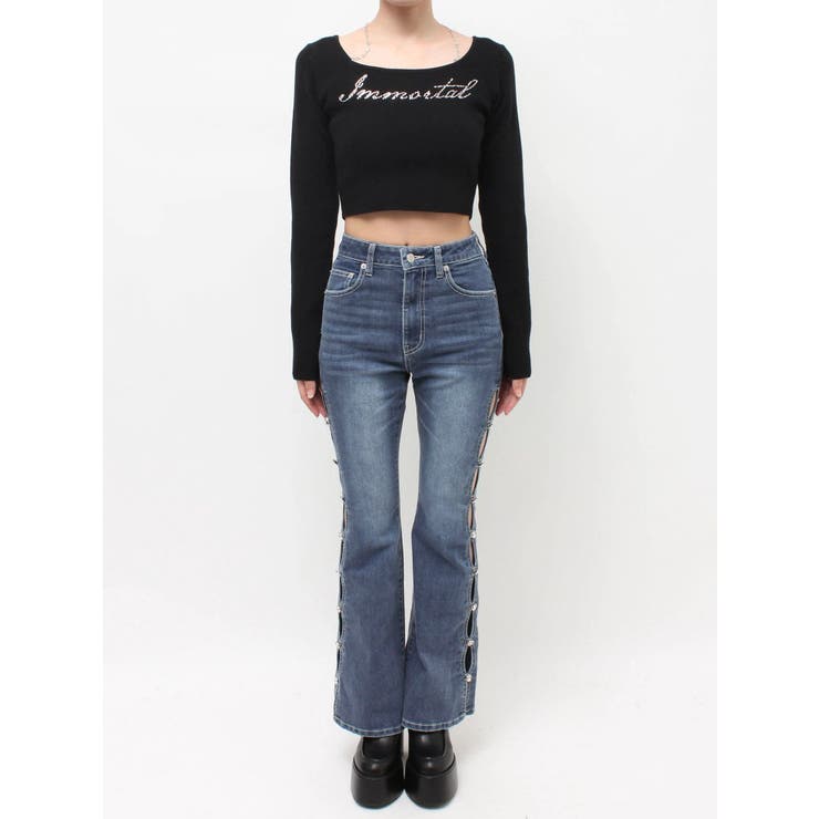 サイドビジューフレアデニムパンツ | EVRIS | 詳細画像40 