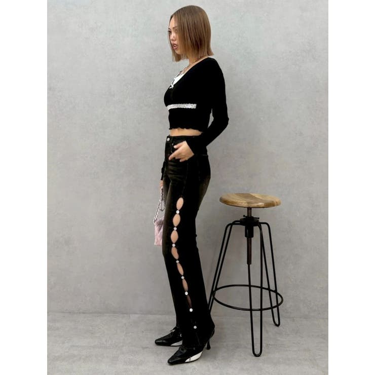 サイドビジューフレアデニムパンツ | EVRIS | 詳細画像48 