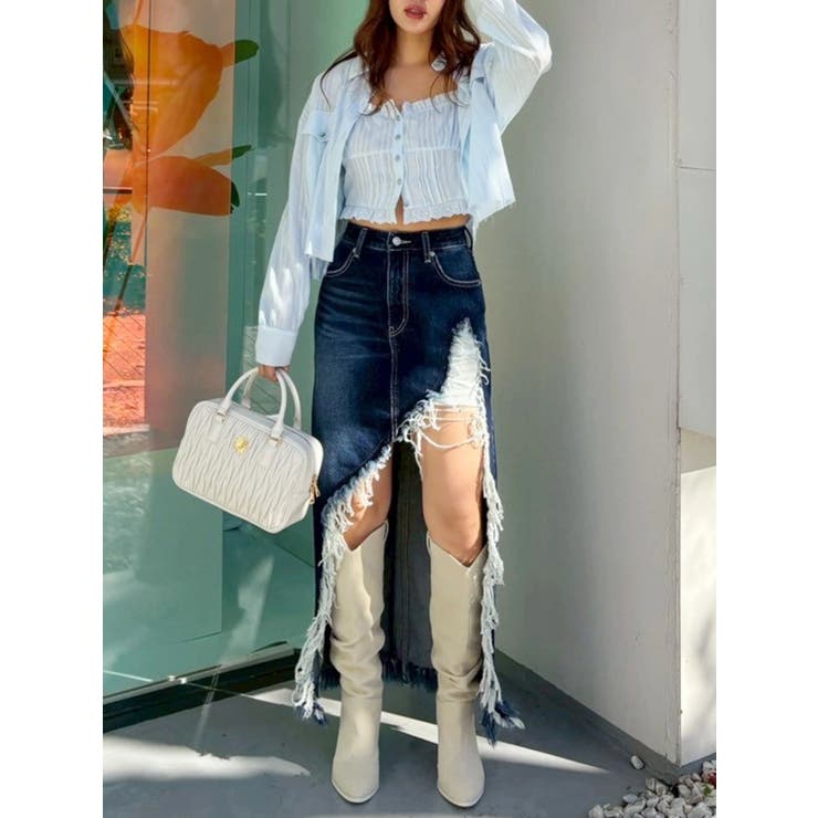 ダメージスリットロングデニムスカート【セットアップ着用可能】 | EVRIS | 詳細画像14 