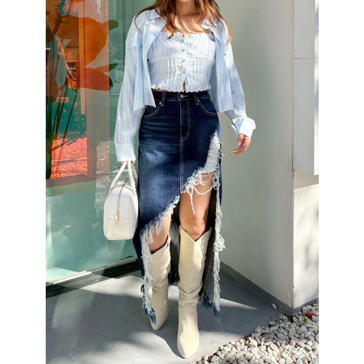 ダメージスリットロングデニムスカート【セットアップ着用可能】 | EVRIS | 詳細画像15 