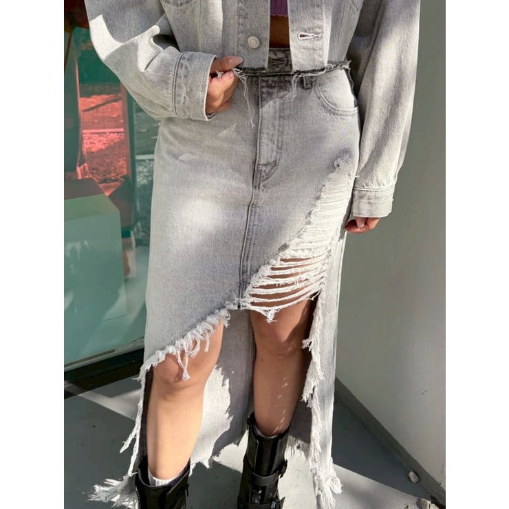 ダメージスリットロングデニムスカート【セットアップ着用可能】 | EVRIS | 詳細画像2 