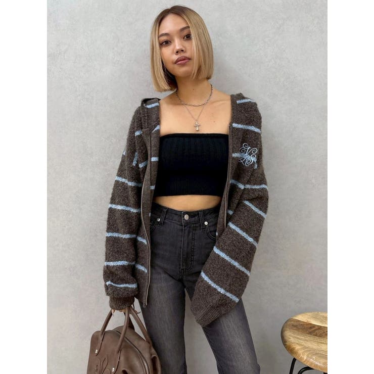 ブラウン | オーバーサイズフードニットトップス【セットアップ着用可能】 | EVRIS