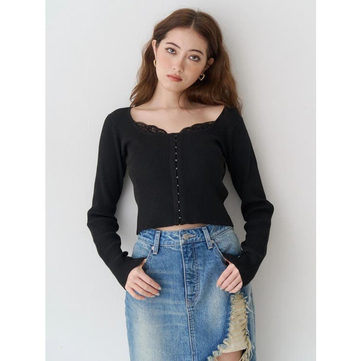 フロントホックレースドッキングニットトップス | EVRIS | 詳細画像2 