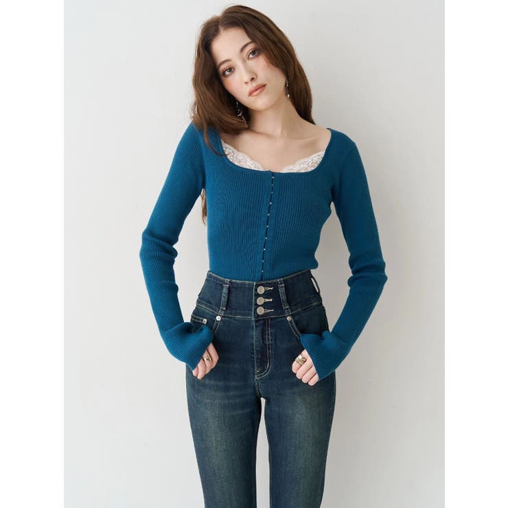 フロントホックレースドッキングニットトップス | EVRIS | 詳細画像23 