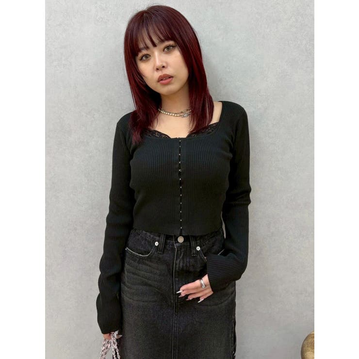 フロントホックレースドッキングニットトップス | EVRIS | 詳細画像29 