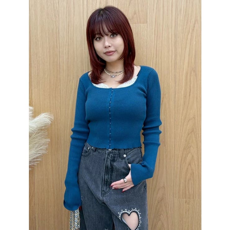 フロントホックレースドッキングニットトップス | EVRIS | 詳細画像45 