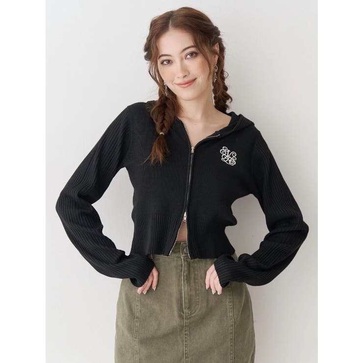 ブラック | ワンポイントジップアップニットフーディー | EVRIS