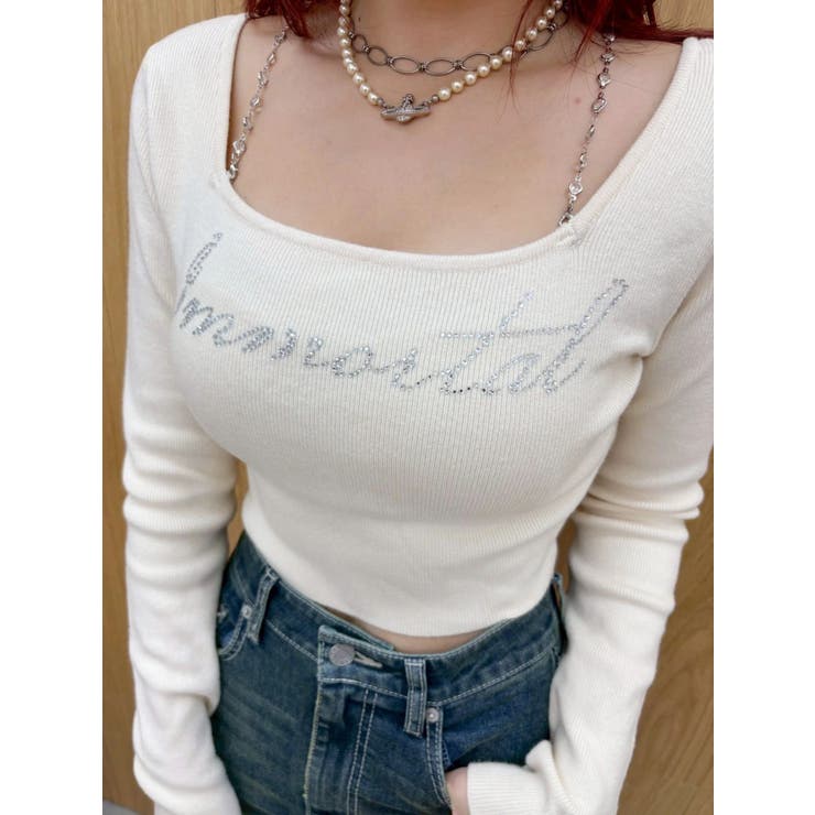 ラインストーンロゴニットトップス | EVRIS | 詳細画像13 