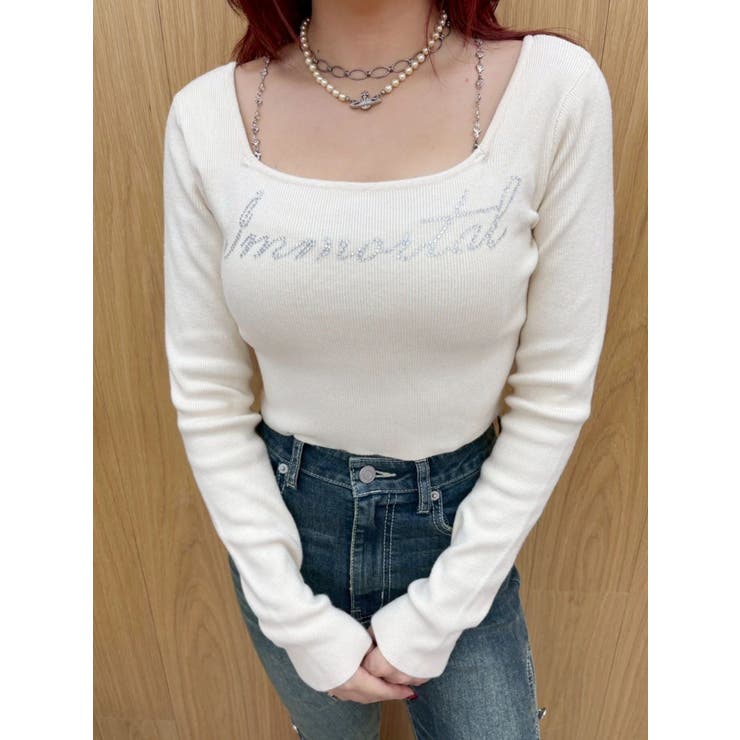 ラインストーンロゴニットトップス | EVRIS | 詳細画像14 