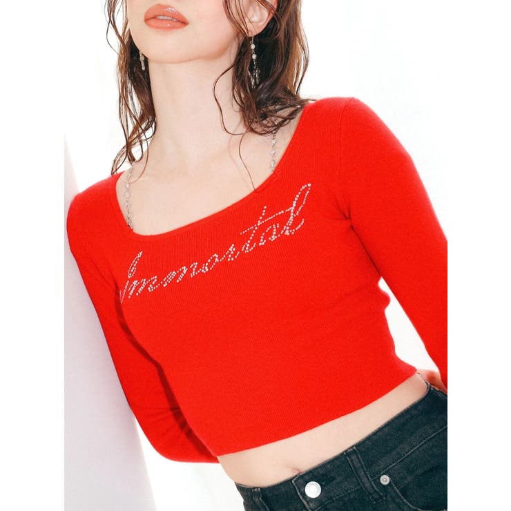 ラインストーンロゴニットトップス | EVRIS | 詳細画像3 