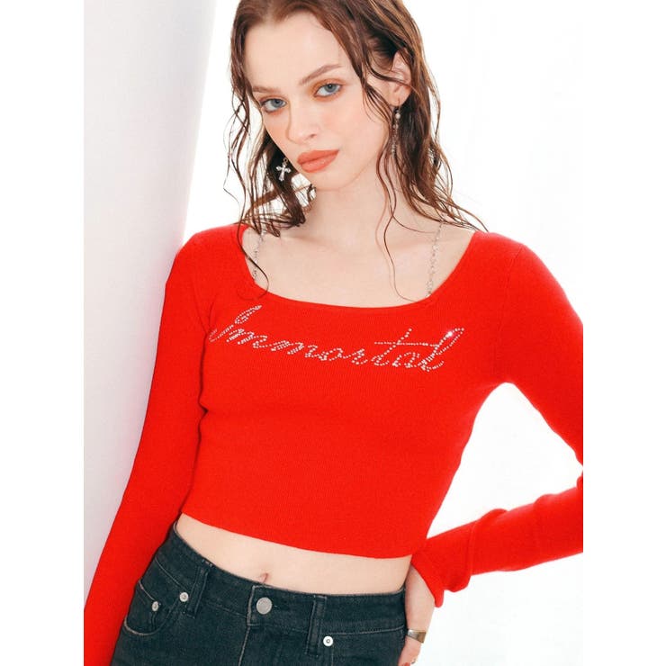 ラインストーンロゴニットトップス | EVRIS | 詳細画像4 