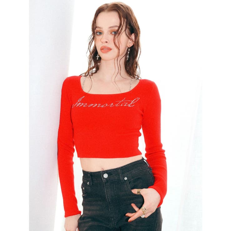 ラインストーンロゴニットトップス | EVRIS | 詳細画像5 