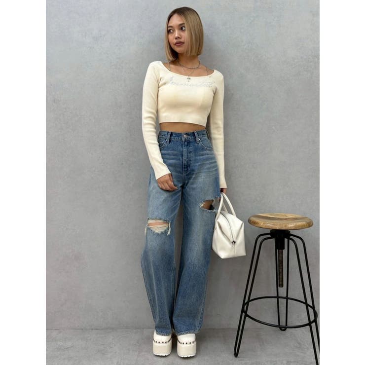 ラインストーンロゴニットトップス | EVRIS | 詳細画像50 