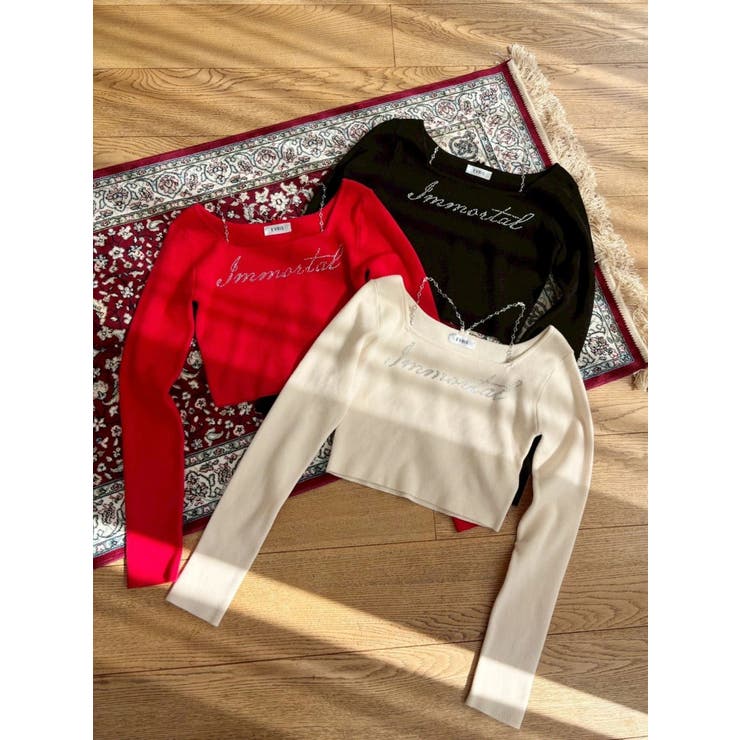 ラインストーンロゴニットトップス | EVRIS | 詳細画像8 