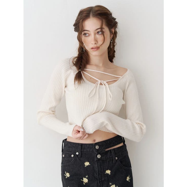 ストラップデザインリブニットトップス | EVRIS | 詳細画像1 