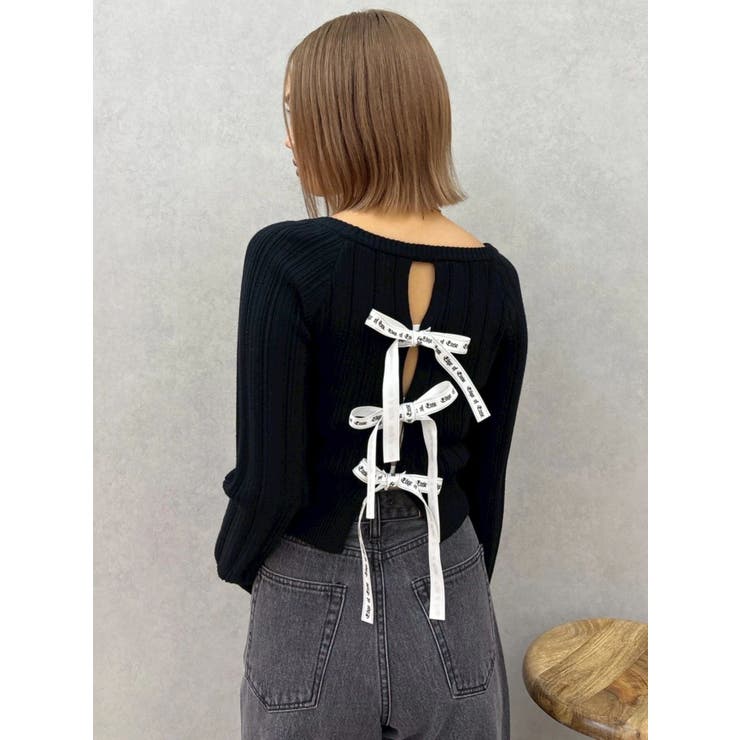 ブラック | 2WAYバックリボンニットトップス | EVRIS