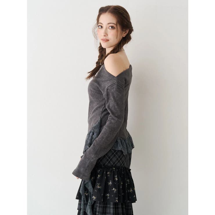 レースドッキングアシンメトリートップス | EVRIS | 詳細画像10 