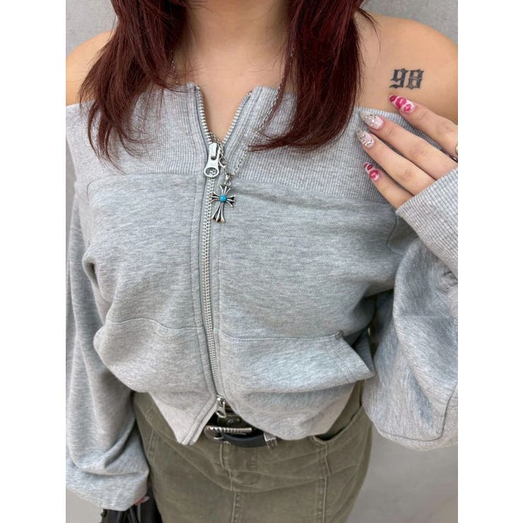 フロントジップオフショルスウェットトップス【セットアップ着用可能】 | EVRIS | 詳細画像10 