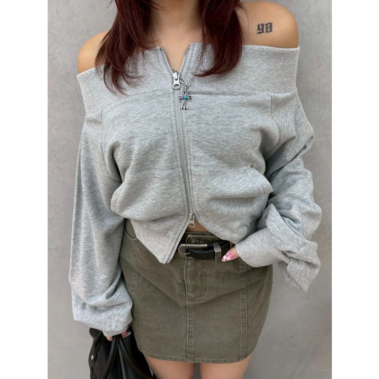 フロントジップオフショルスウェットトップス【セットアップ着用可能】 | EVRIS | 詳細画像11 