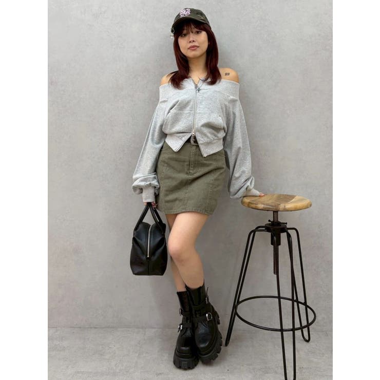 フロントジップオフショルスウェットトップス【セットアップ着用可能】 | EVRIS | 詳細画像19 