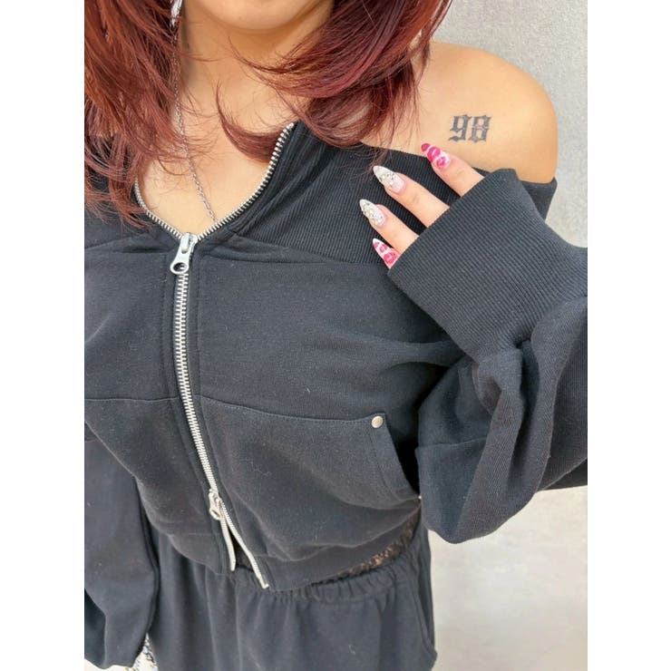 フロントジップオフショルスウェットトップス【セットアップ着用可能】 | EVRIS | 詳細画像21 