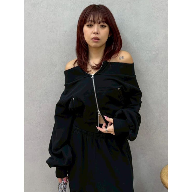 フロントジップオフショルスウェットトップス【セットアップ着用可能】 | EVRIS | 詳細画像22 