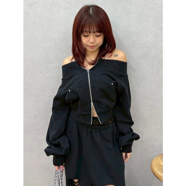 フロントジップオフショルスウェットトップス【セットアップ着用可能】 | EVRIS | 詳細画像23 