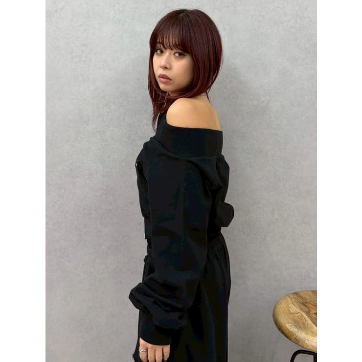 フロントジップオフショルスウェットトップス【セットアップ着用可能】 | EVRIS | 詳細画像24 