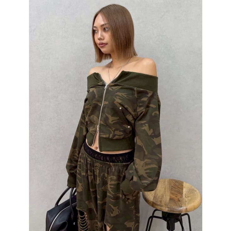 フロントジップオフショルスウェットトップス【セットアップ着用可能】 | EVRIS | 詳細画像30 