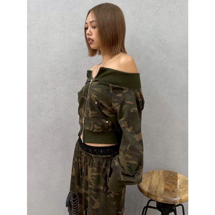 フロントジップオフショルスウェットトップス【セットアップ着用可能】 | EVRIS | 詳細画像31 