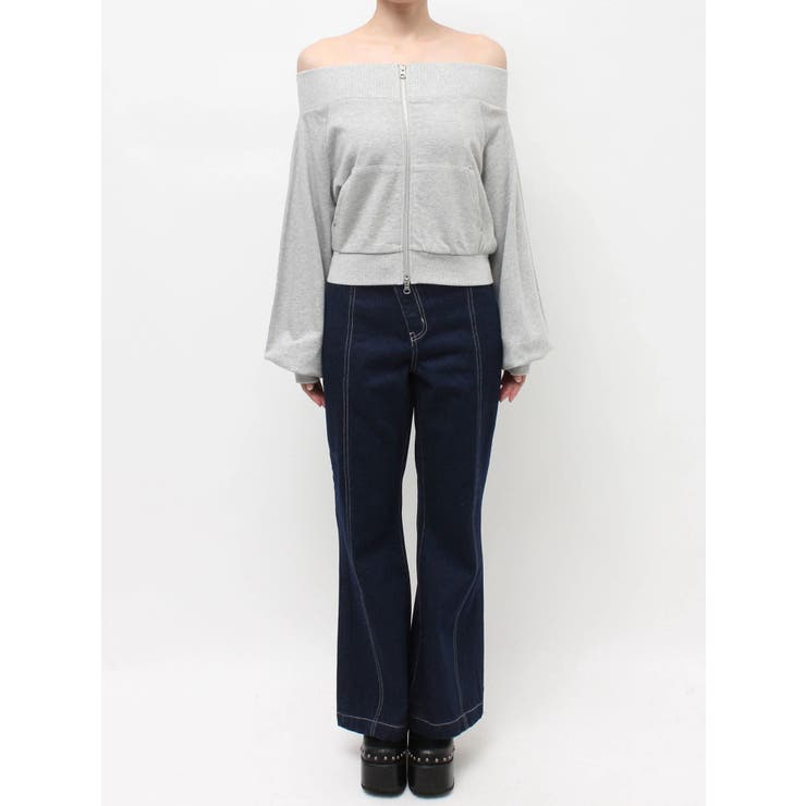 フロントジップオフショルスウェットトップス【セットアップ着用可能】 | EVRIS | 詳細画像45 