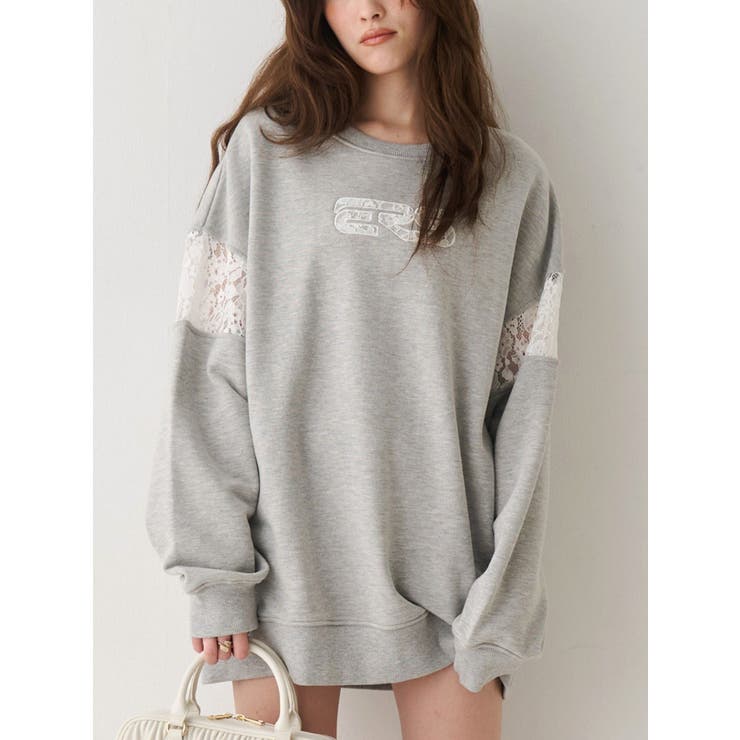 グレー | レースEmbroideryスウェットトップス | EVRIS