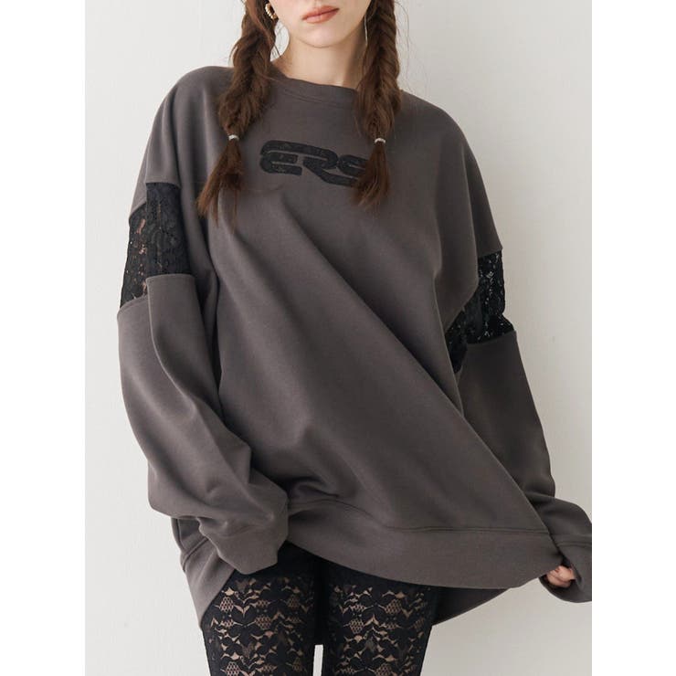 チャコールグレー | レースEmbroideryスウェットトップス | EVRIS