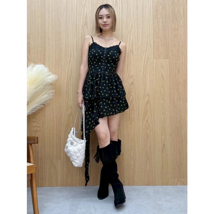 レースドッキングアシンメトリーミニワンピース | EVRIS | 詳細画像12 