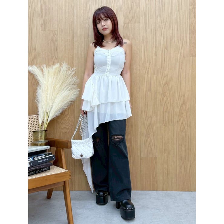 レースドッキングアシンメトリーミニワンピース | EVRIS | 詳細画像30 