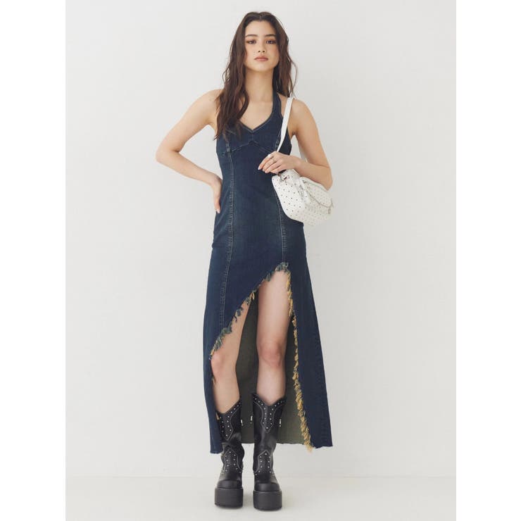 【2サイズ/3カラー】ホルターネックデニムロングワンピース セルフカット可能 | EVRIS | 詳細画像8 