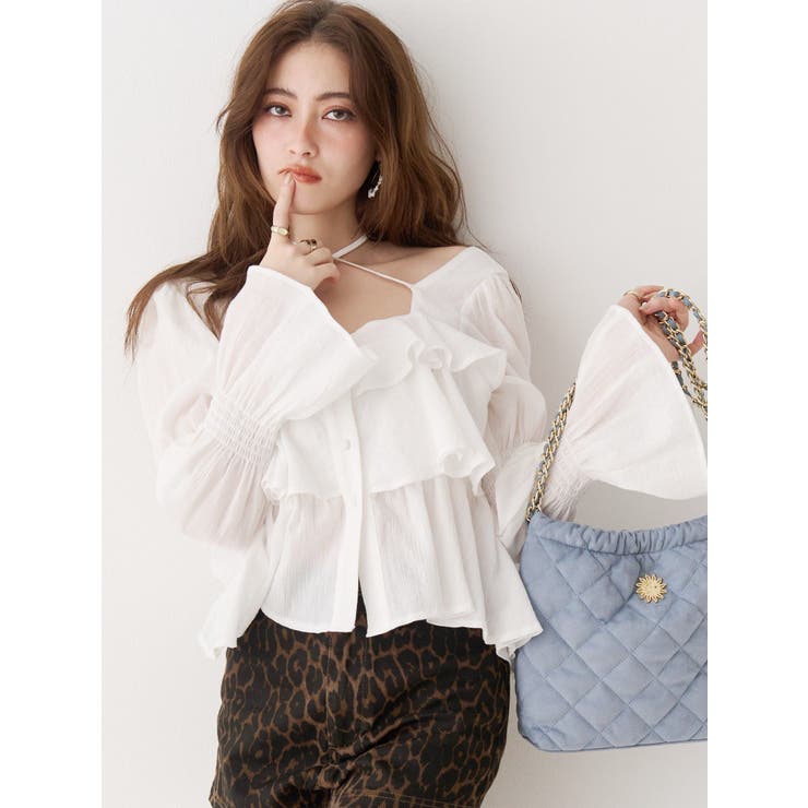ホワイト | フリルボリュームチュニック | EVRIS