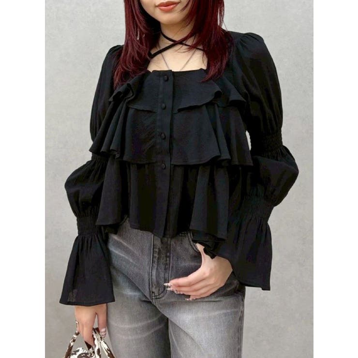 ブラック | フリルボリュームチュニック | EVRIS