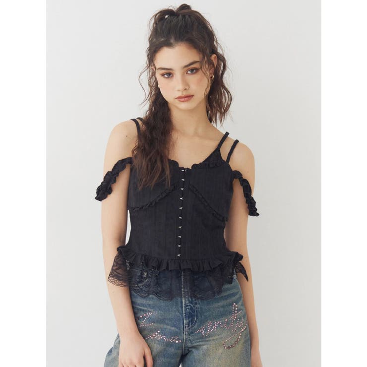 ブラック | フリルドッキングトップス 夏服 | EVRIS