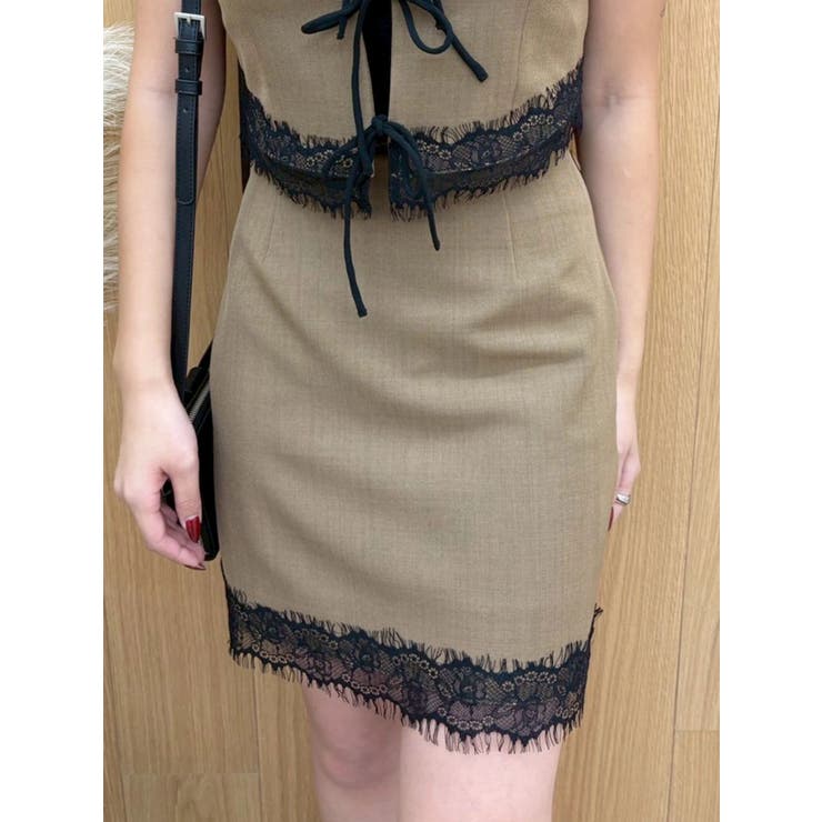 ブラウン | レースコンビミニスカート【セットアップ着用可能】 | EVRIS