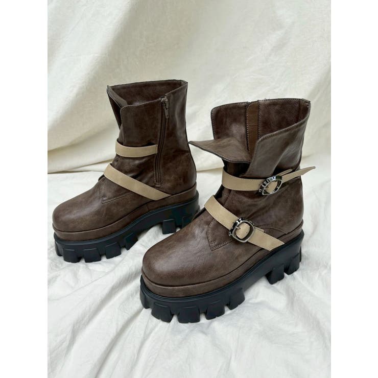 ブラウン | ダブルベルトバックルデザインワークブーツ | EVRIS