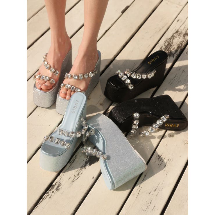 【厚底】ビジュープラットフォームサンダル | EVRIS | 詳細画像4 