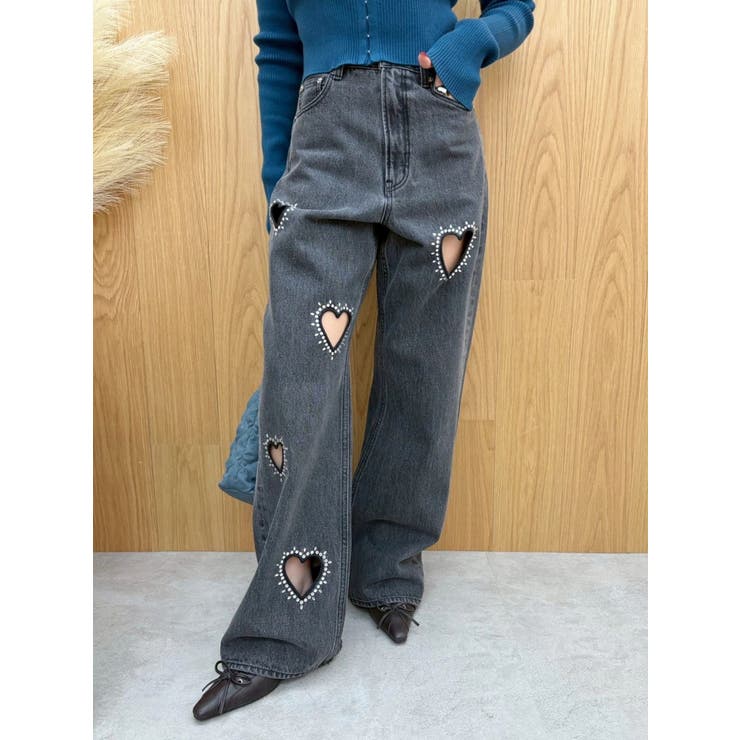ビジューハートカッティングワイドデニムパンツ | EVRIS | 詳細画像10 