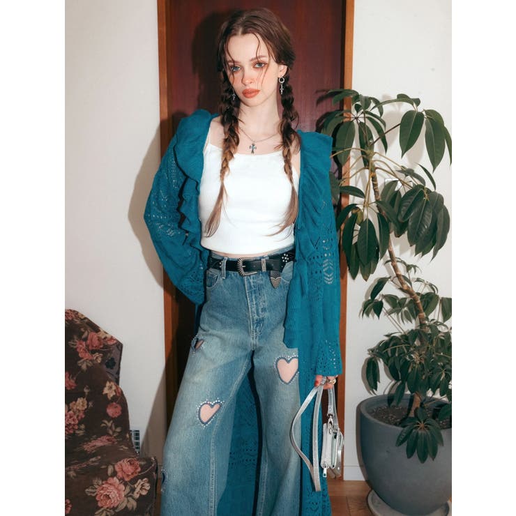 ビジューハートカッティングワイドデニムパンツ | EVRIS | 詳細画像2 