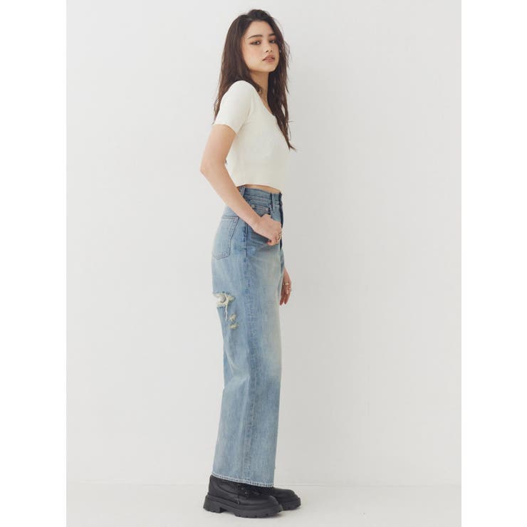 BACKスラッシュレースワイドデニムパンツ | EVRIS | 詳細画像10 