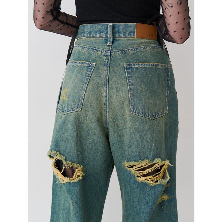 BACKスラッシュレースワイドデニムパンツ | EVRIS | 詳細画像2 